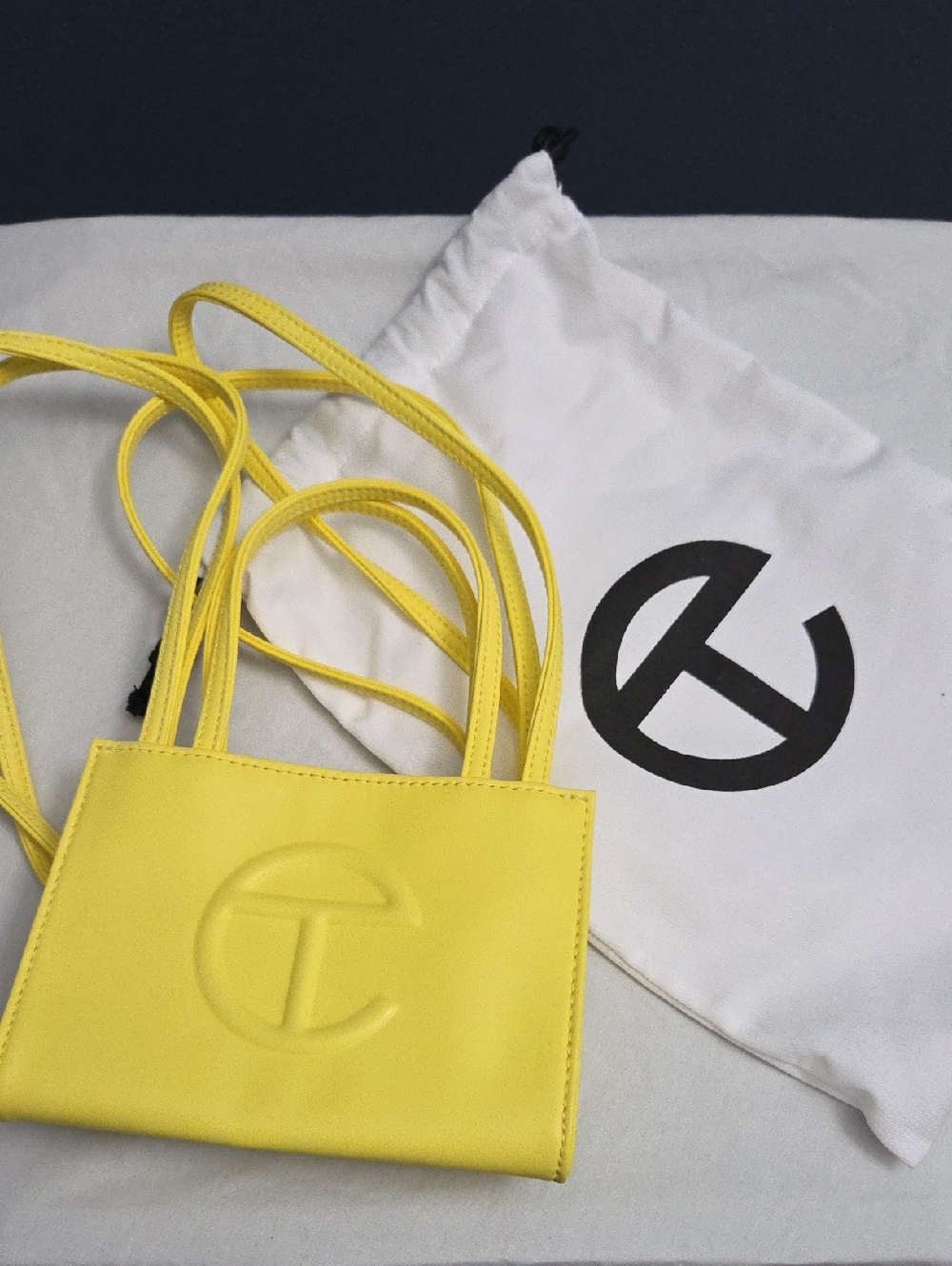 Telfar Yellow Embossed Logo Crossbody Bag